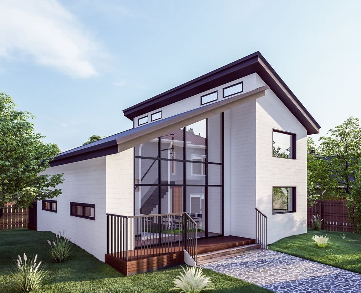 The Grand, a detached two-story LyteMods ADU with a full-height glass entry