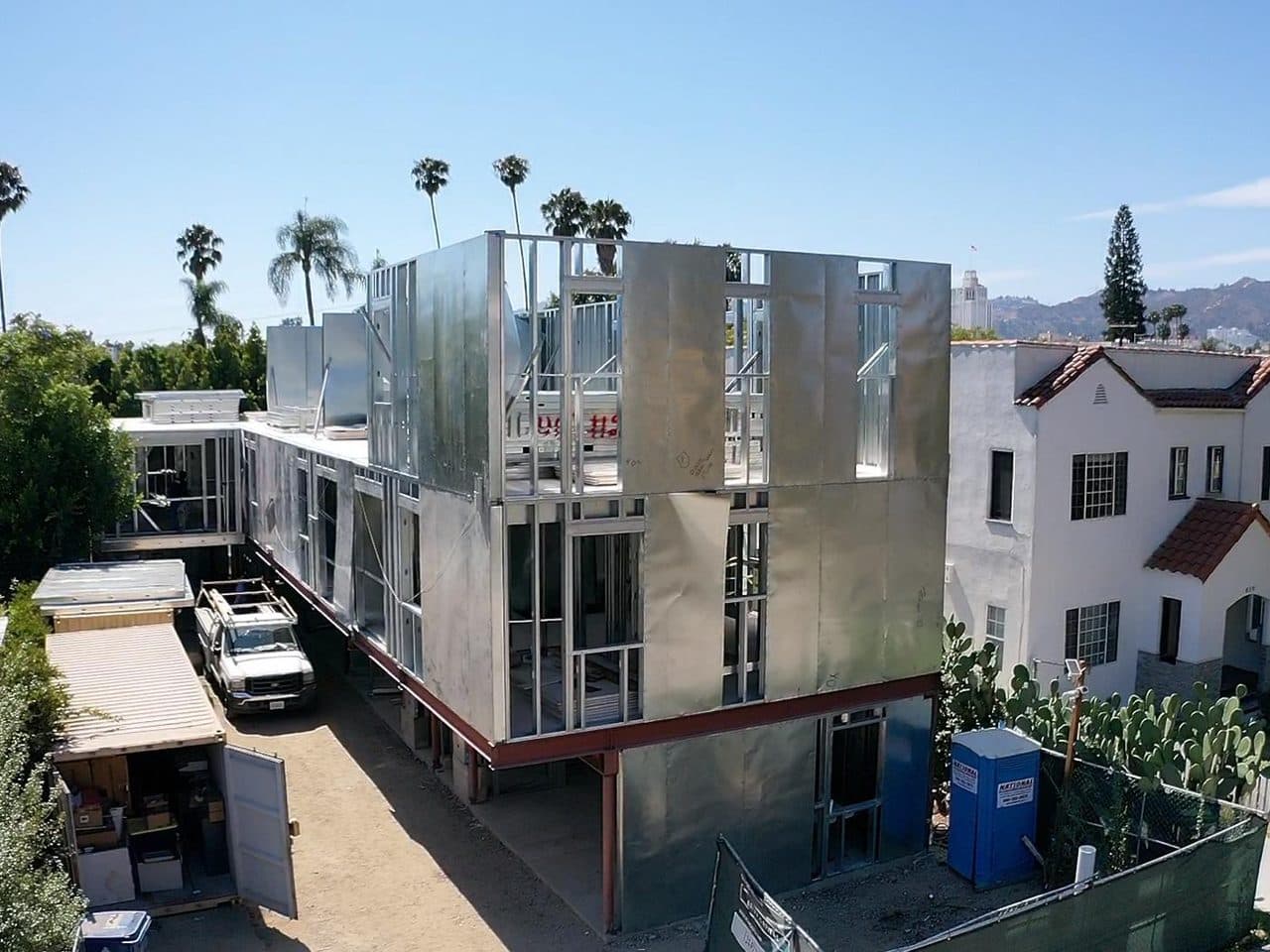 A completed multi-story light-gauge steel frame