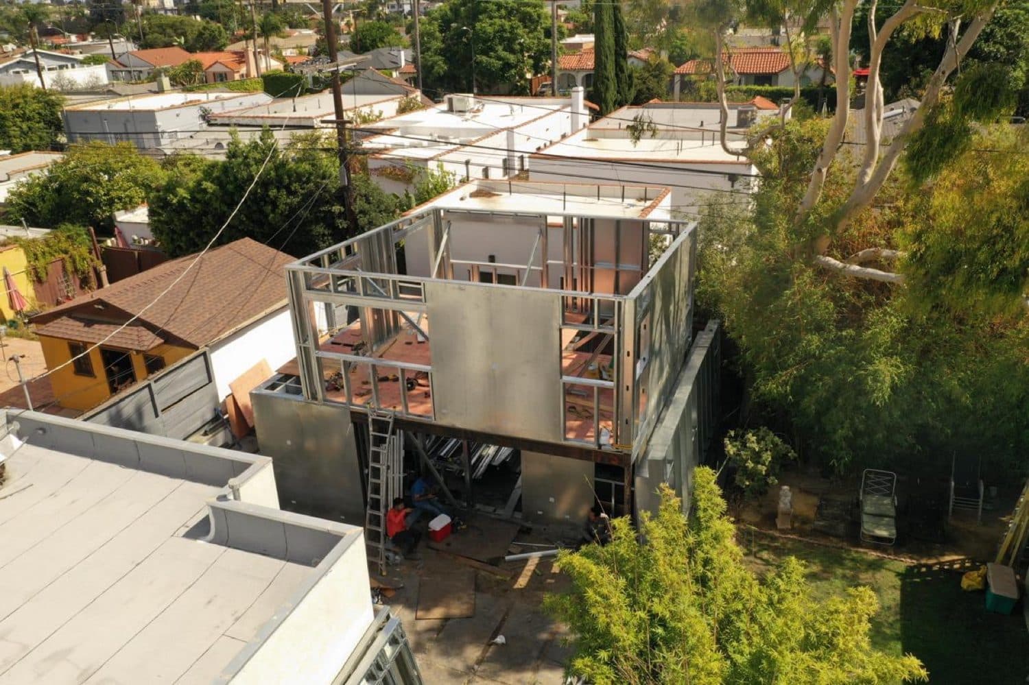 A two-story home framed in light-gauge steel