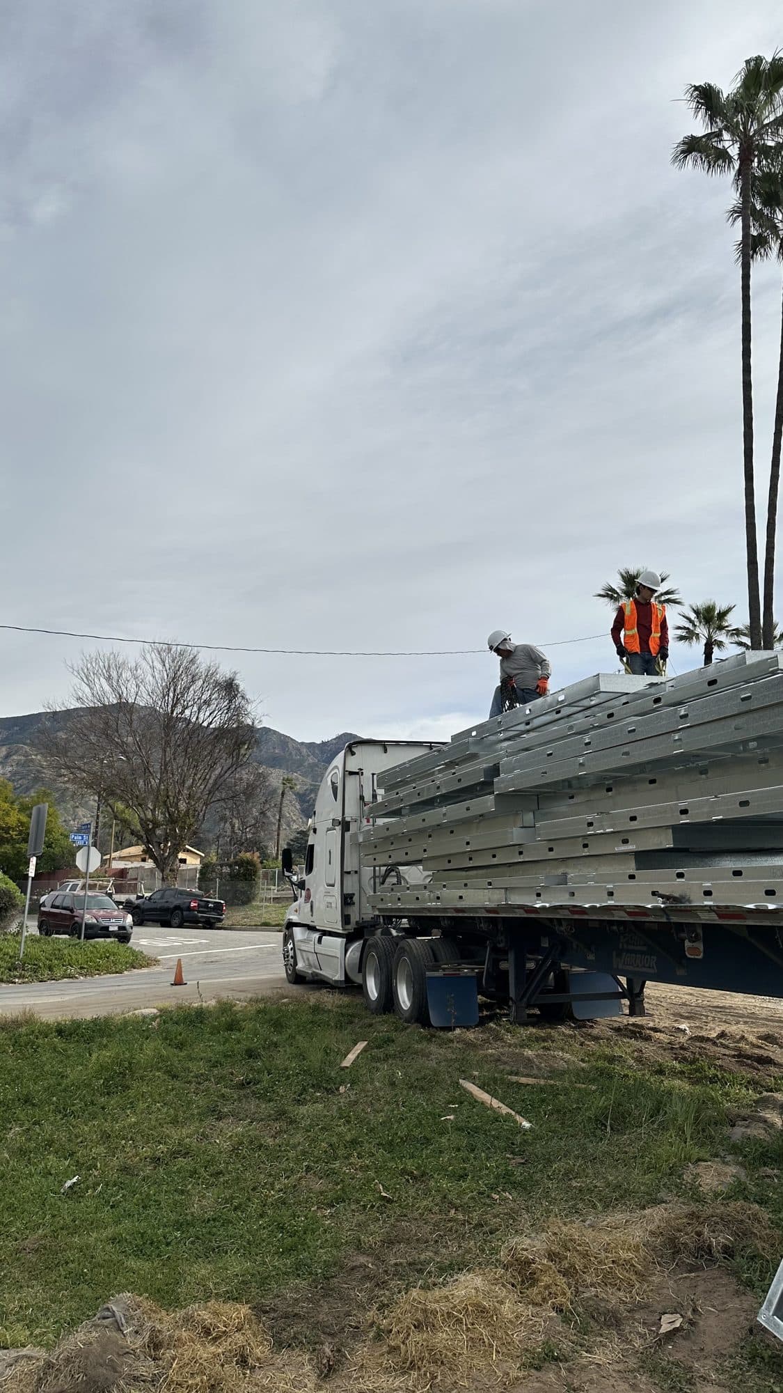 Steel wall panels arrive by flatbed